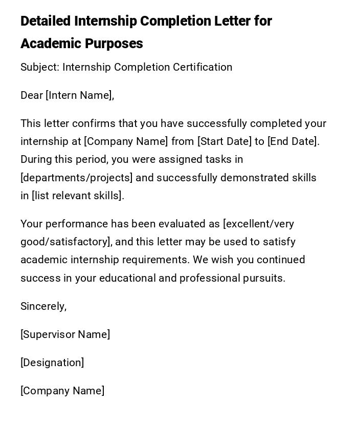 Detailed Internship Completion Letter for Academic Purposes