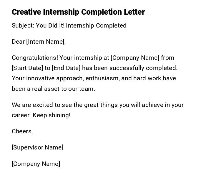 Creative Internship Completion Letter
