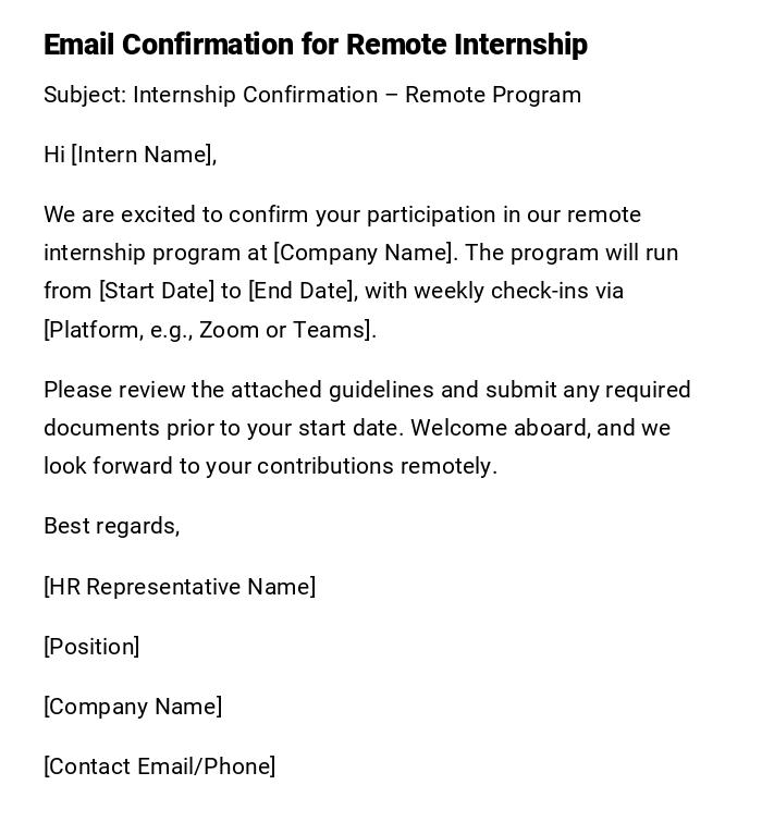 Email Confirmation for Remote Internship