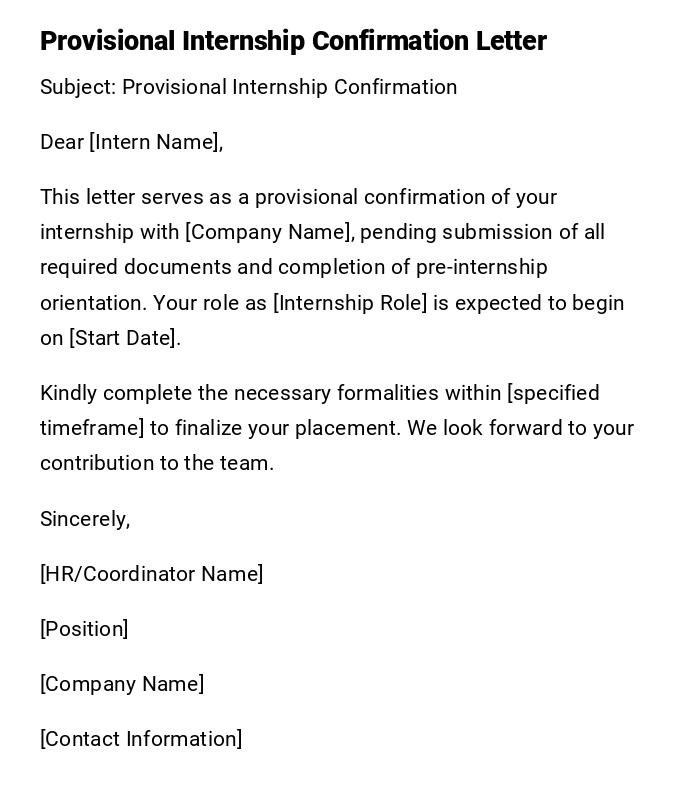 Provisional Internship Confirmation Letter