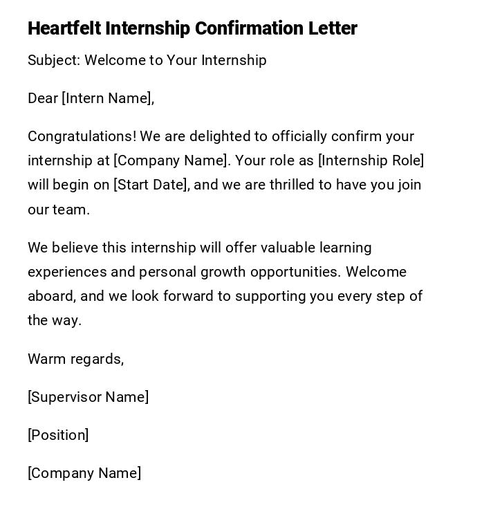 Heartfelt Internship Confirmation Letter