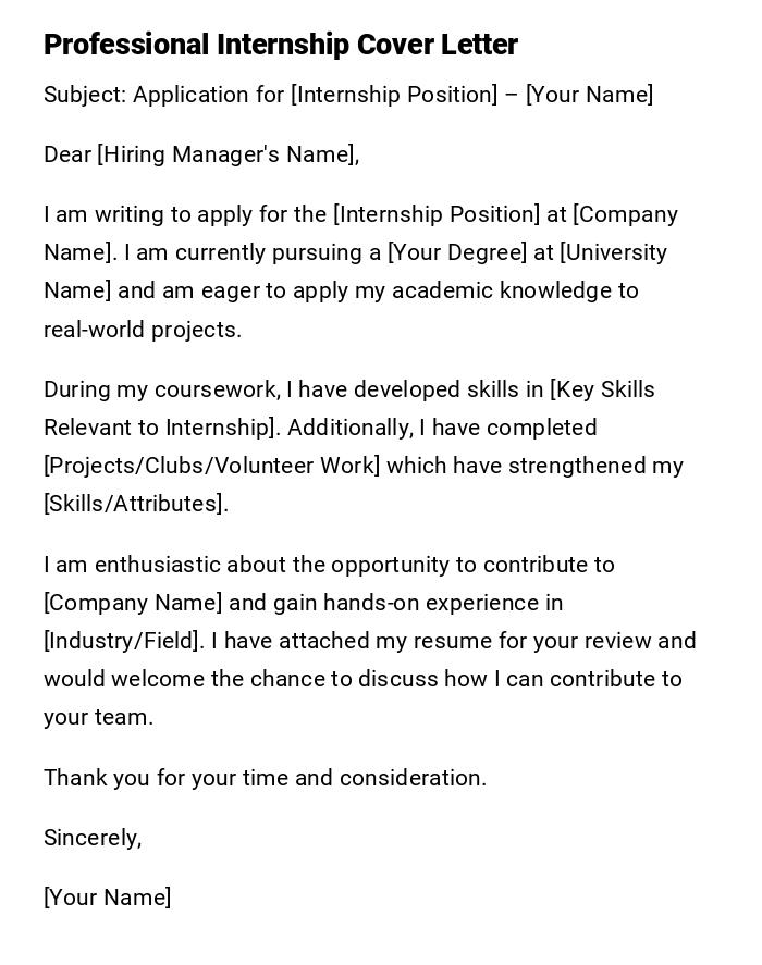 Professional Internship Cover Letter Professional Internship Cover Letter