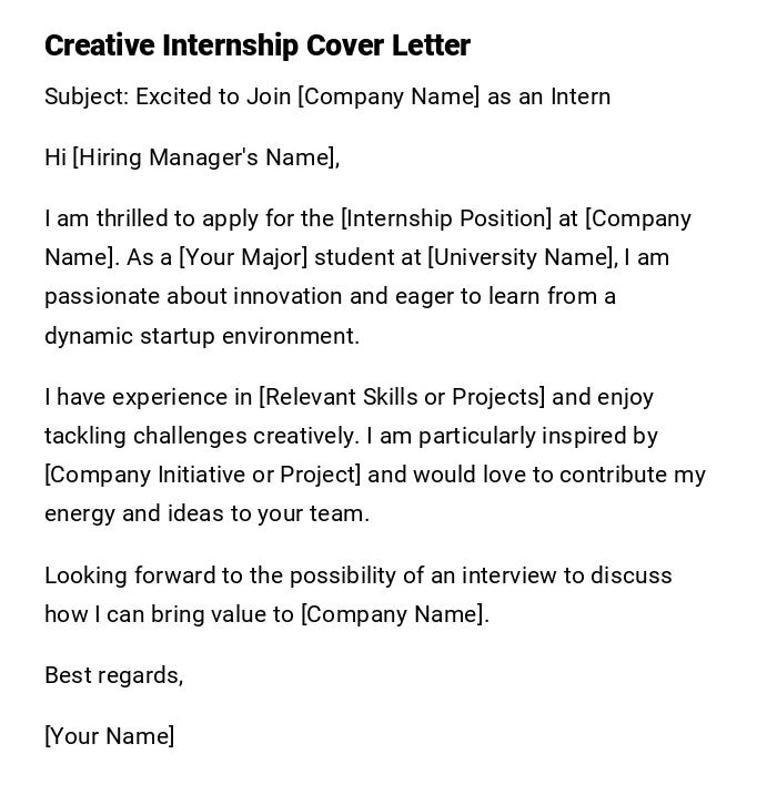 Creative Internship Cover Letter Creative Internship Cover Letter