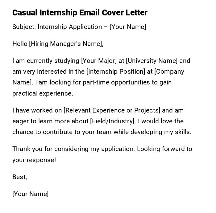 Casual Internship Email Cover Letter Casual Internship Email Cover Letter