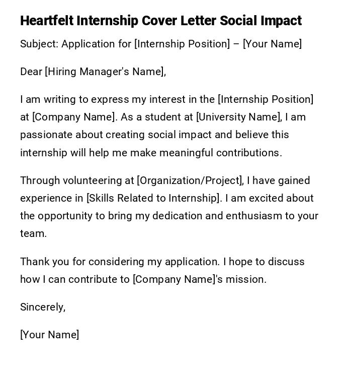 Heartfelt Internship Cover Letter Social Impact Heartfelt Internship Cover Letter Social Impact