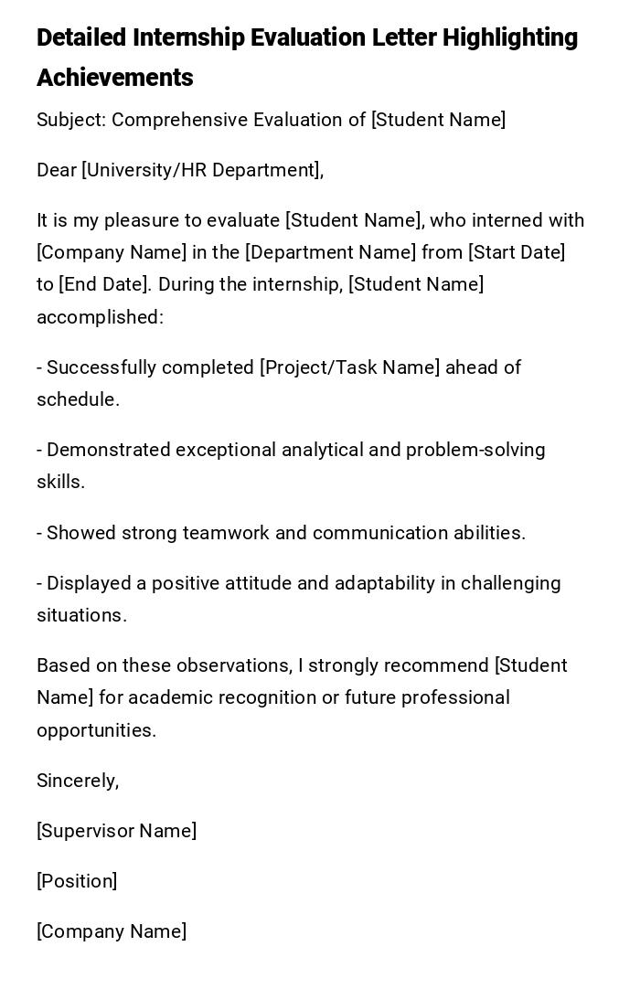 Detailed Internship Evaluation Letter Highlighting Achievements Detailed Internship Evaluation Letter Highlighting Achievements
