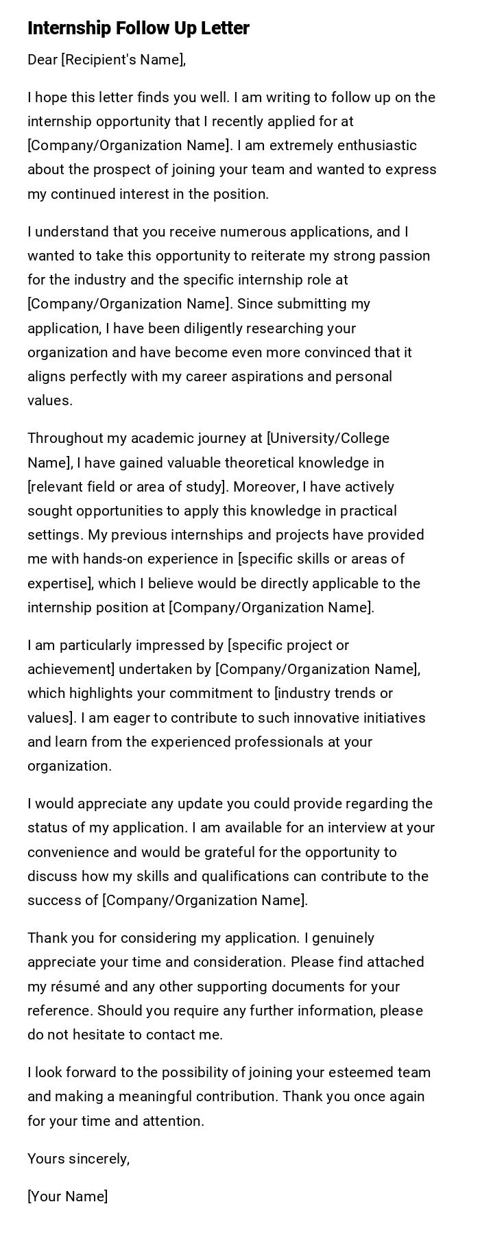 Internship Follow Up Letter