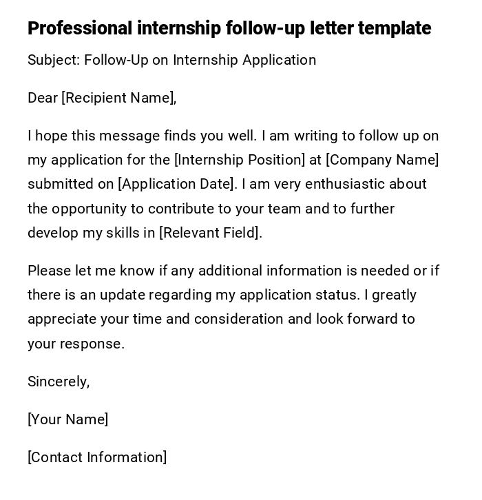 Professional internship follow-up letter template