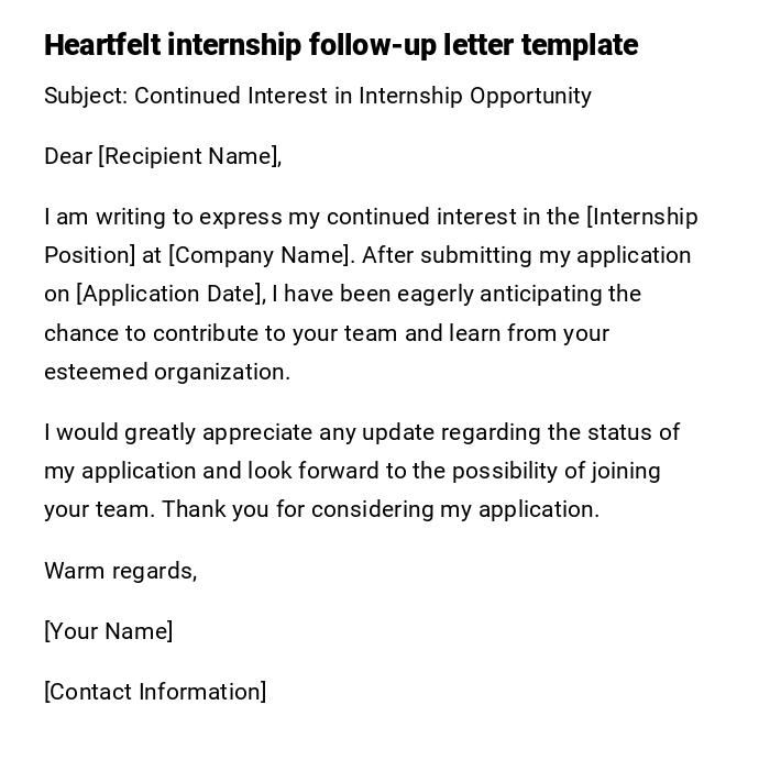 Heartfelt internship follow-up letter template
