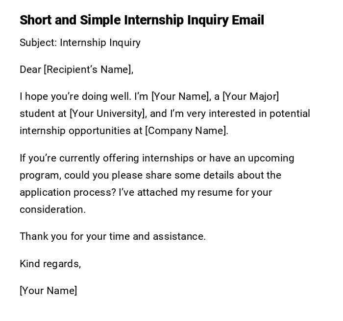 Short and Simple Internship Inquiry Email
