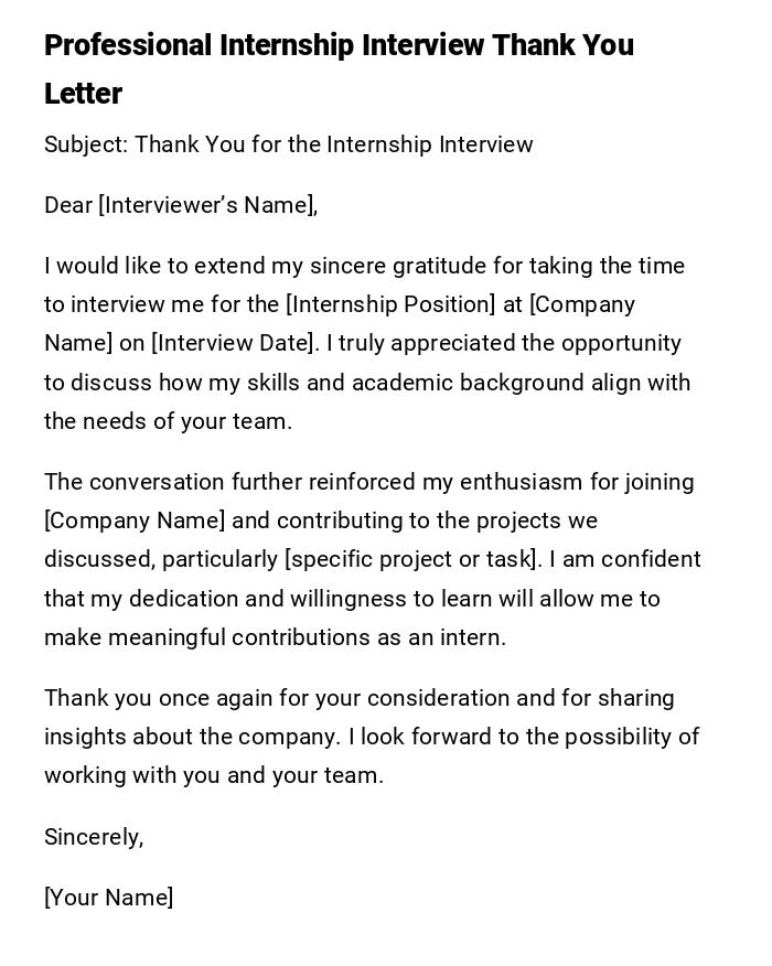 Professional Internship Interview Thank You Letter Professional Internship Interview Thank You Letter