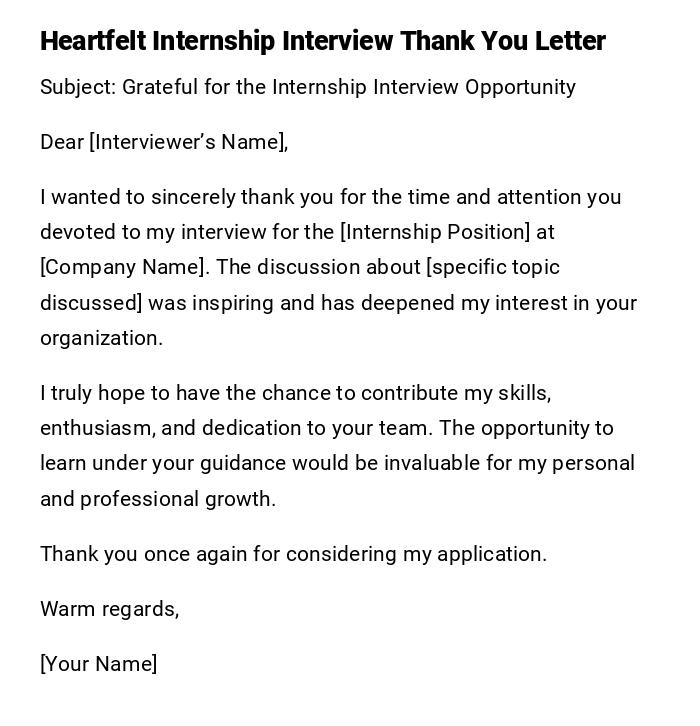 Heartfelt Internship Interview Thank You Letter Heartfelt Internship Interview Thank You Letter