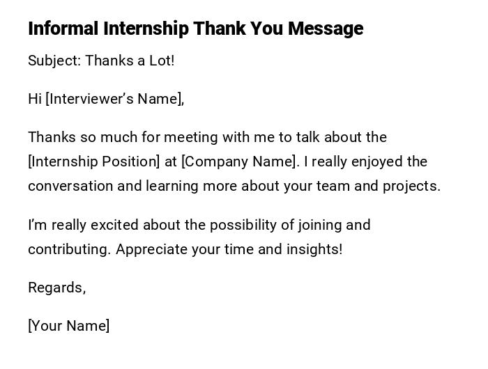 Informal Internship Thank You Message Informal Internship Thank You Message