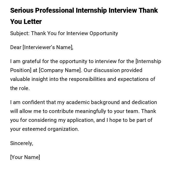 Serious Professional Internship Interview Thank You Letter Serious Professional Internship Interview Thank You Letter