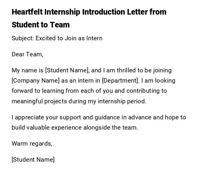 Heartfelt Internship Introduction Letter from Student to Team Heartfelt Internship Introduction Letter from Student to Team