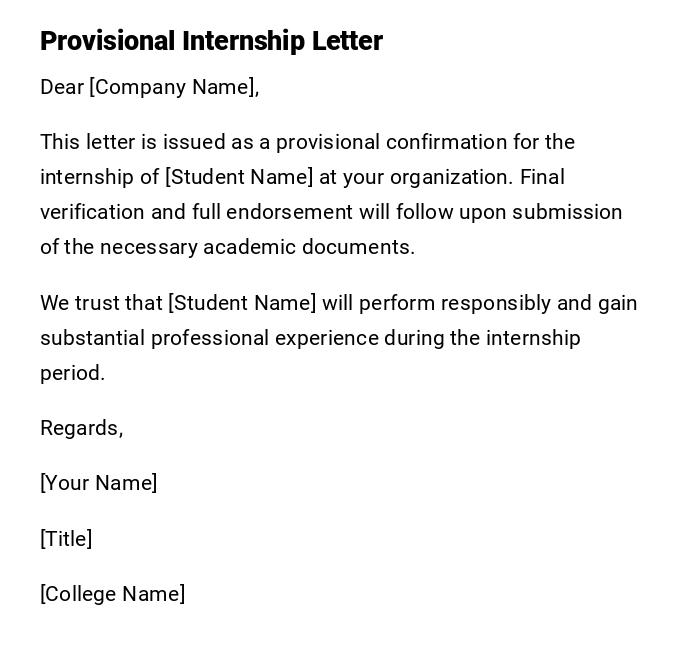Provisional Internship Letter Provisional Internship Letter