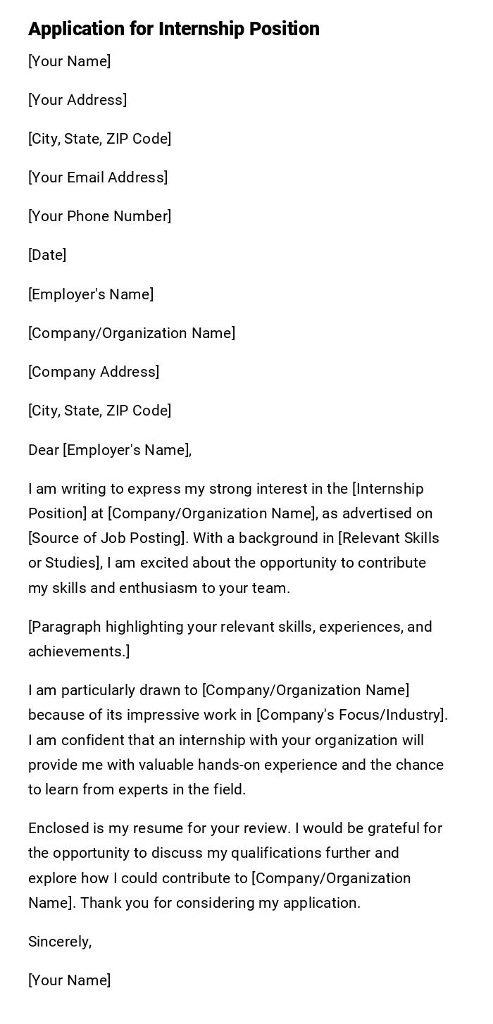 Application for Internship Position