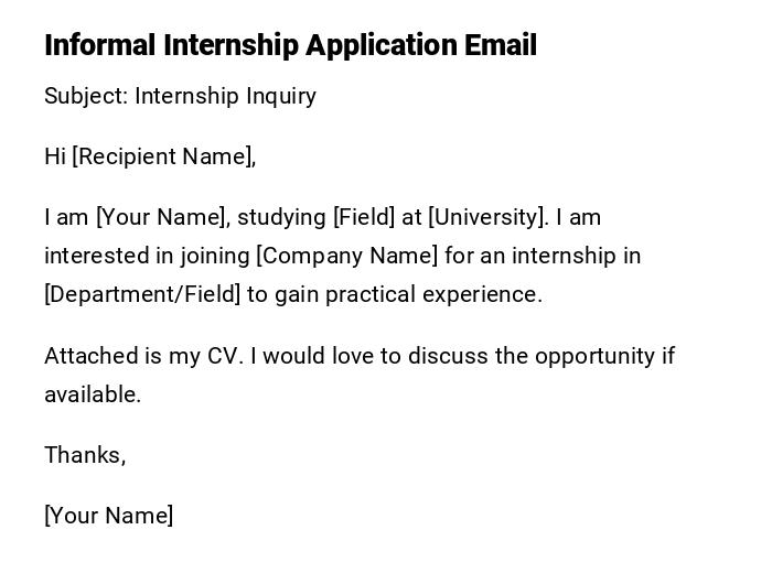 Informal Internship Application Email Informal Internship Application Email