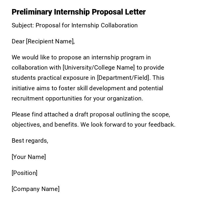 Preliminary Internship Proposal Letter Preliminary Internship Proposal Letter