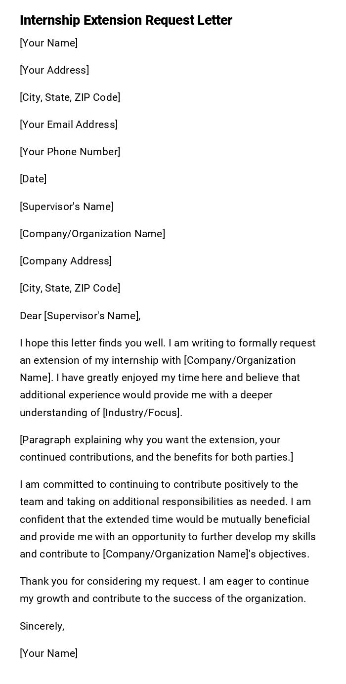 Internship Extension Request Letter