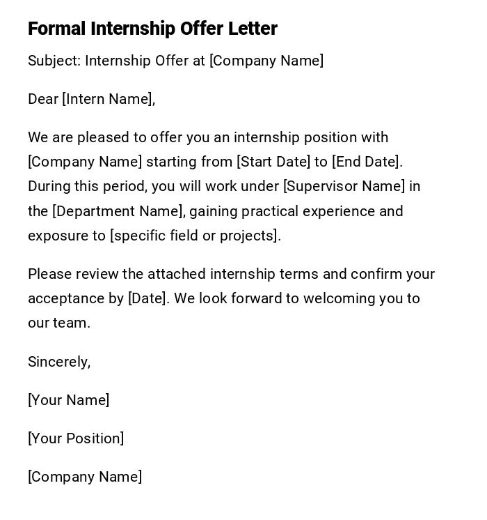 Formal Internship Offer Letter Formal Internship Offer Letter