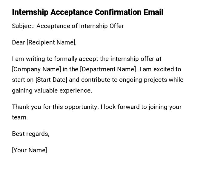 Internship Acceptance Confirmation Email Internship Acceptance Confirmation Email