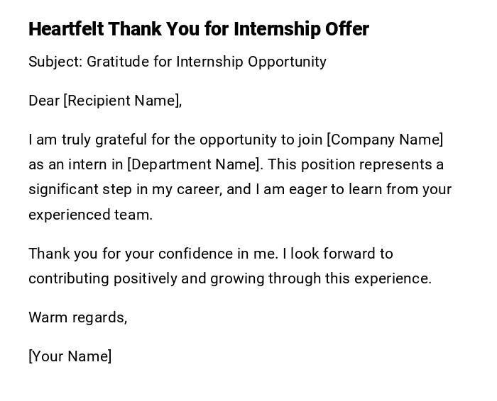 Heartfelt Thank You for Internship Offer Heartfelt Thank You for Internship Offer