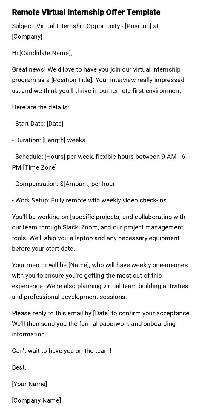 Remote Virtual Internship Offer Template Remote Virtual Internship Offer Template