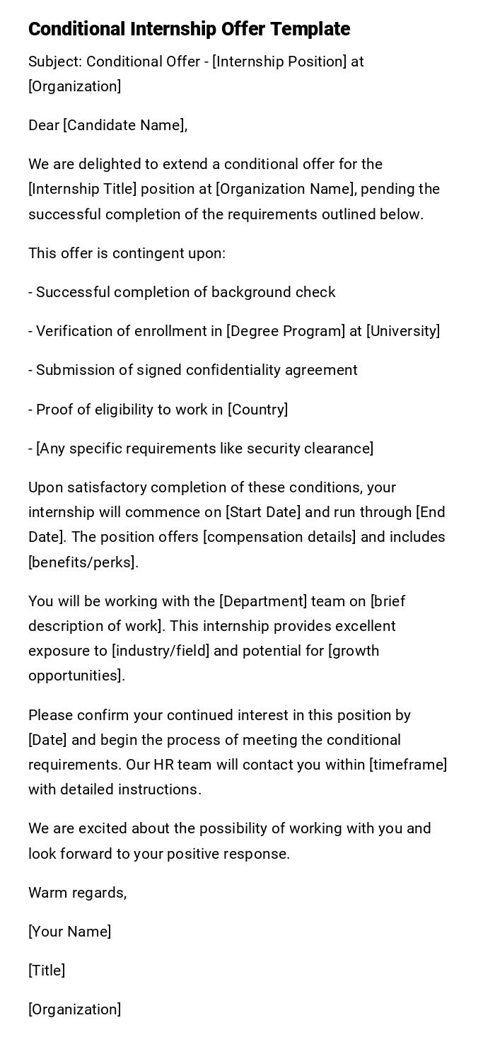 Conditional Internship Offer Template Conditional Internship Offer Template