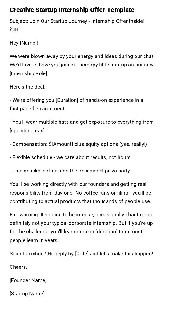 Creative Startup Internship Offer Template Creative Startup Internship Offer Template