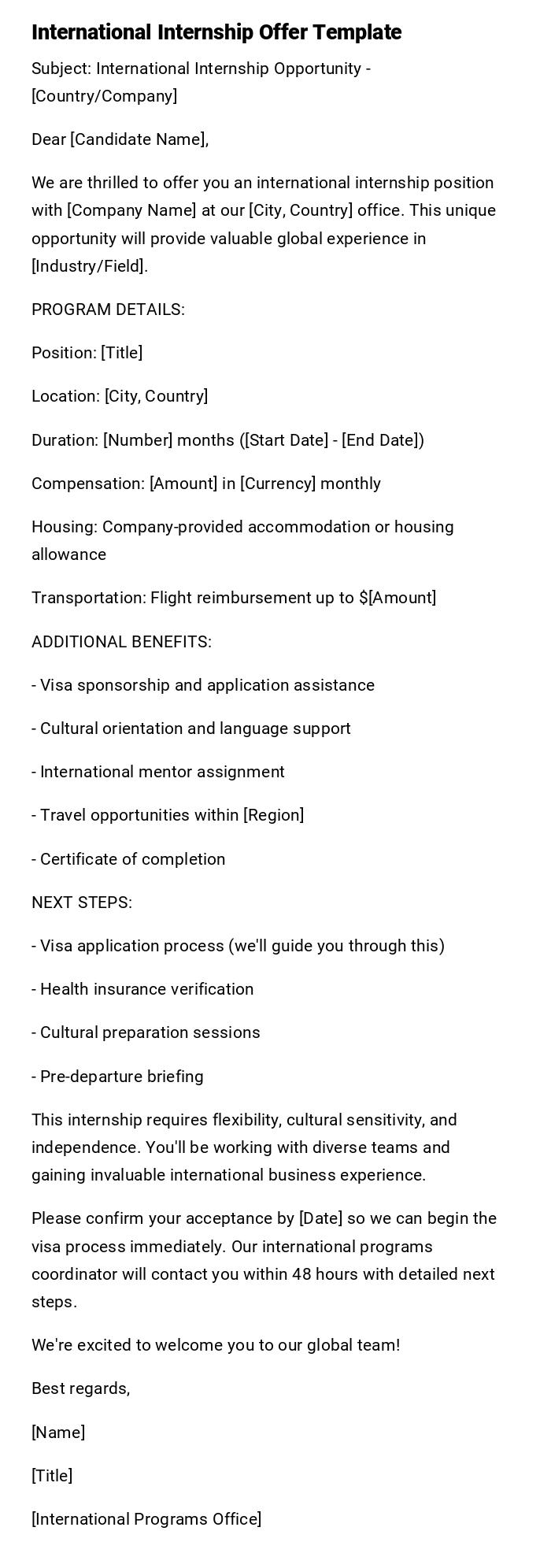 International Internship Offer Template International Internship Offer Template