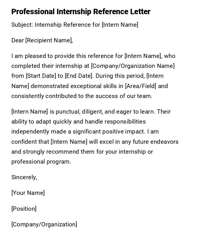 Professional Internship Reference Letter Professional Internship Reference Letter