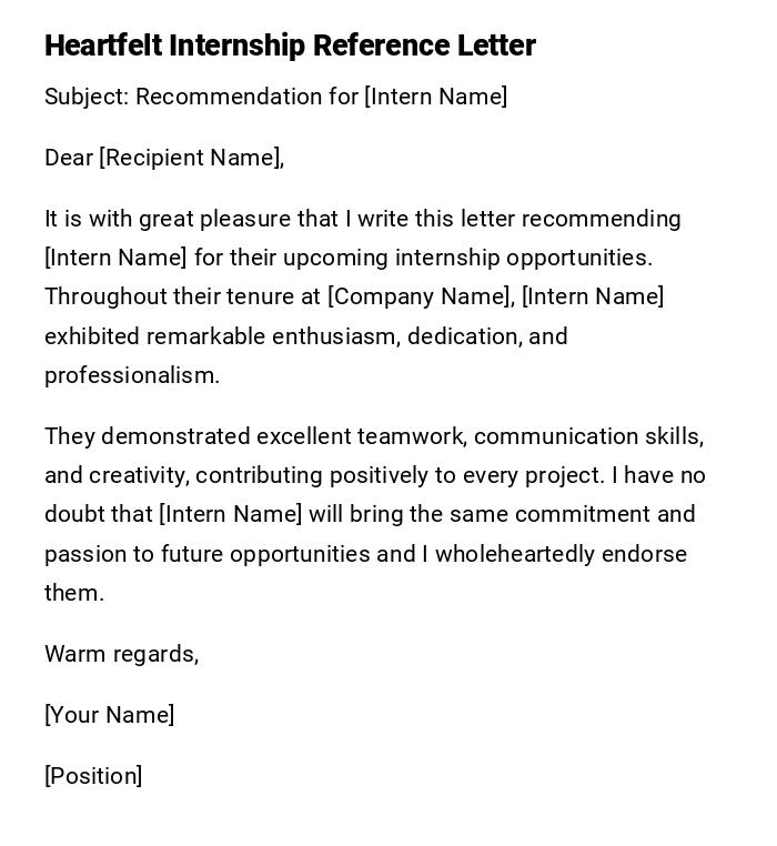 Heartfelt Internship Reference Letter Heartfelt Internship Reference Letter