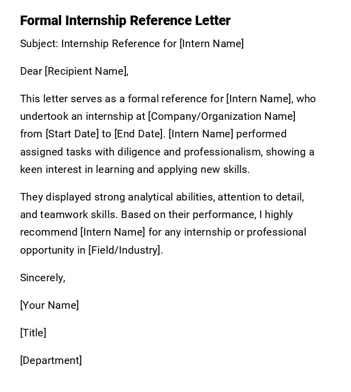 Formal Internship Reference Letter Formal Internship Reference Letter