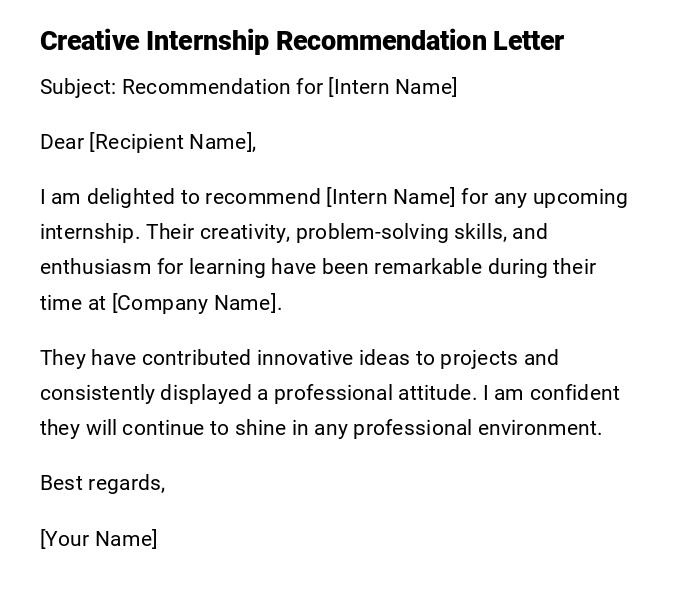 Creative Internship Recommendation Letter Creative Internship Recommendation Letter