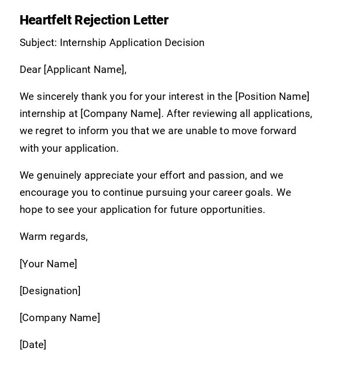 Heartfelt Rejection Letter Heartfelt Rejection Letter
