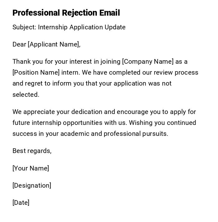 Professional Rejection Email Professional Rejection Email