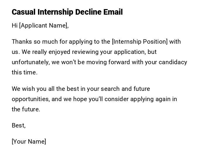 Casual Internship Decline Email Casual Internship Decline Email