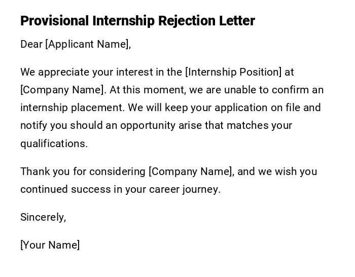Provisional Internship Rejection Letter Provisional Internship Rejection Letter