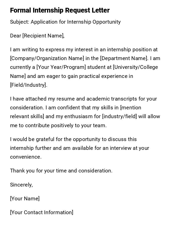 Formal Internship Request Letter Formal Internship Request Letter