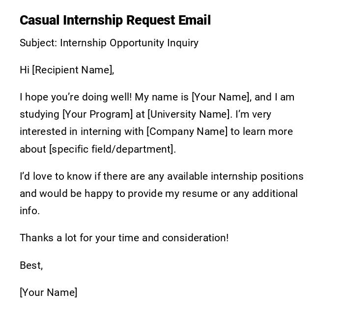 Casual Internship Request Email Casual Internship Request Email