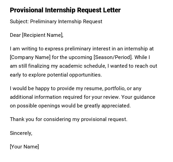 Provisional Internship Request Letter Provisional Internship Request Letter