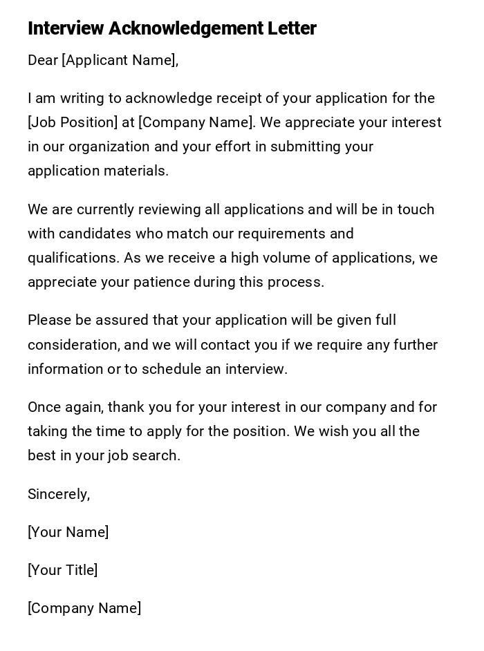 Interview Acknowledgement Letter