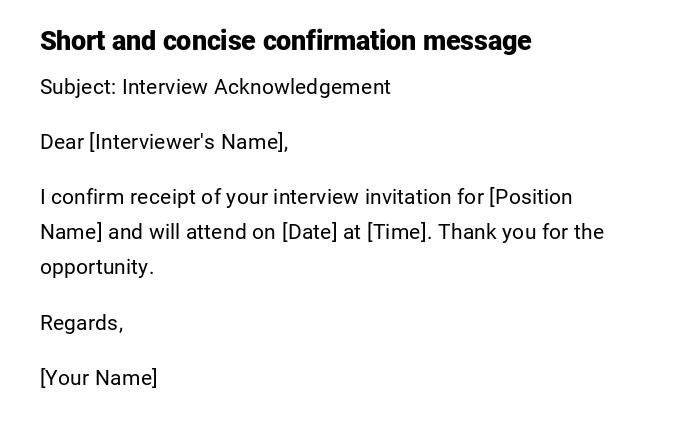 Short and concise confirmation message