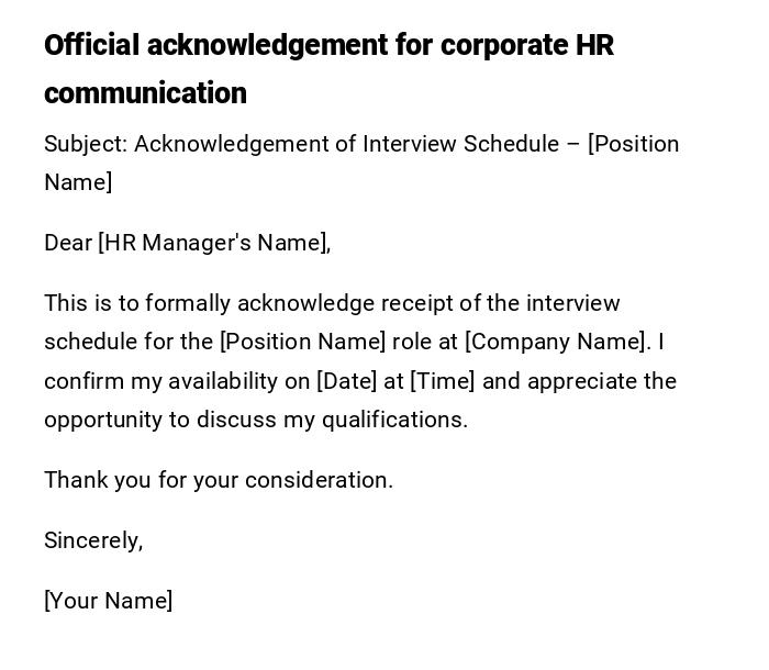 Official acknowledgement for corporate HR communication