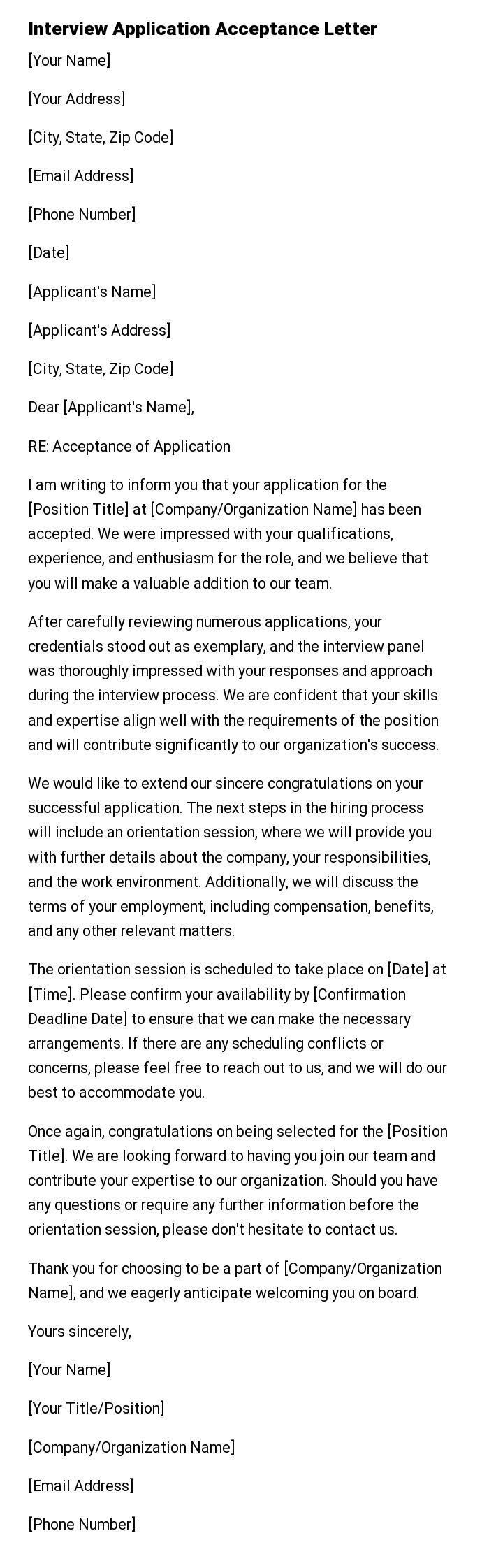 Interview Application Acceptance Letter