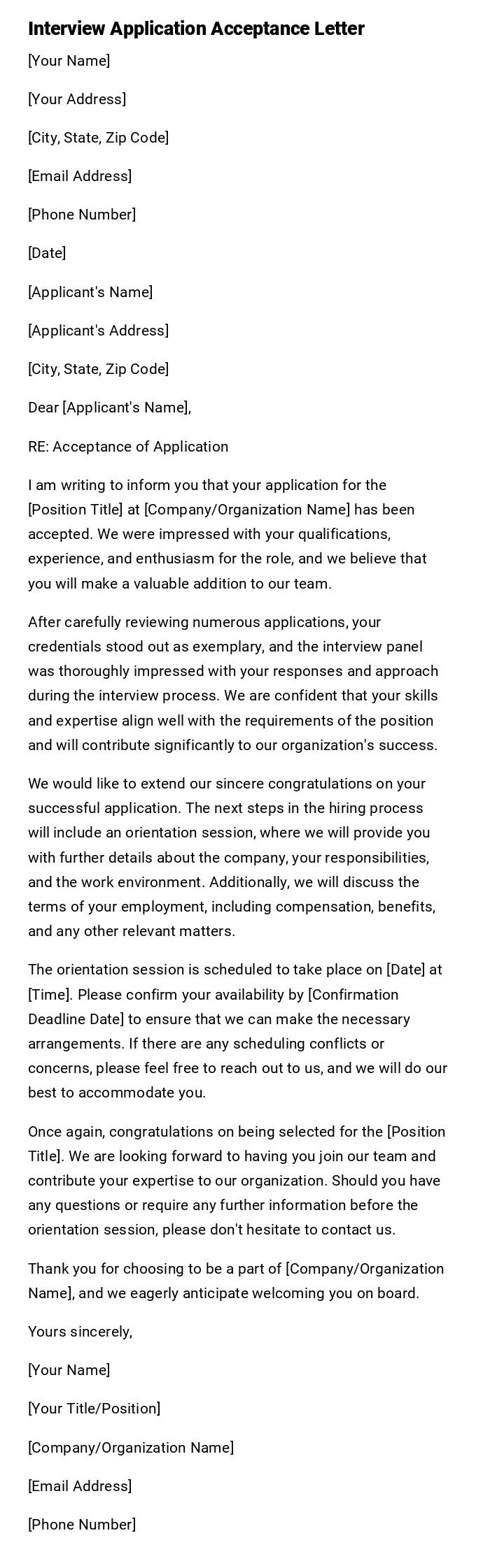 Interview Application Acceptance Letter