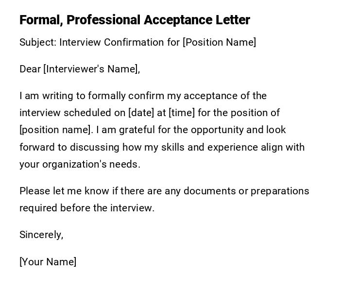 Formal, Professional Acceptance Letter Formal, Professional Acceptance Letter