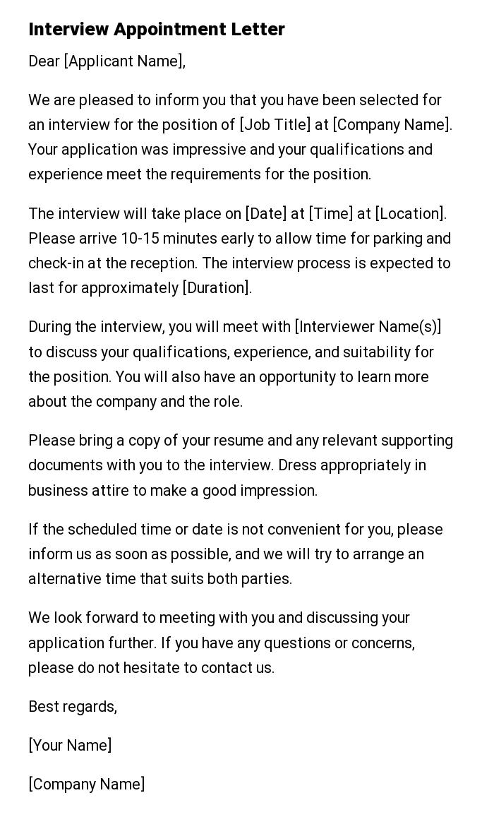 Interview Appointment Letter