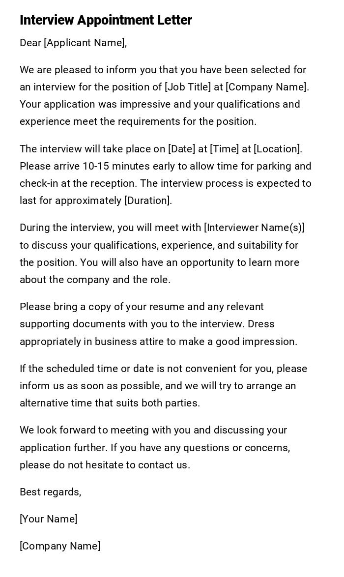 Interview Appointment Letter